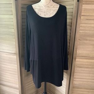 Belle by Kim Gravel Black Knit Tunic with Chiffon Hem 1X